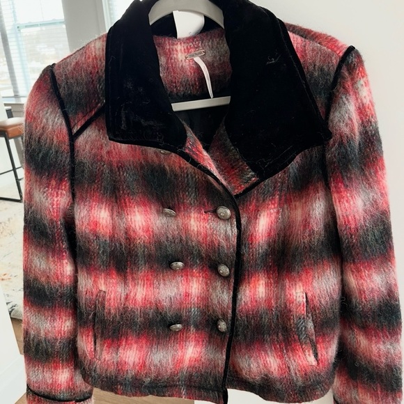 Free People Plaid Military Jacket Cropped Wool Blend Double Breasted, S - Picture 7 of 7